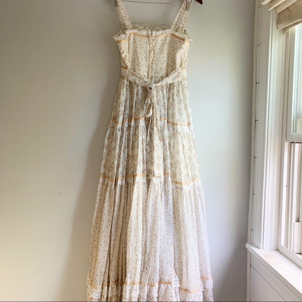 Vintage 1970s Gunne Sax Floral Print Corset Bodice Cottagecore Maxi Dress XS/S - Picture 13 of 14